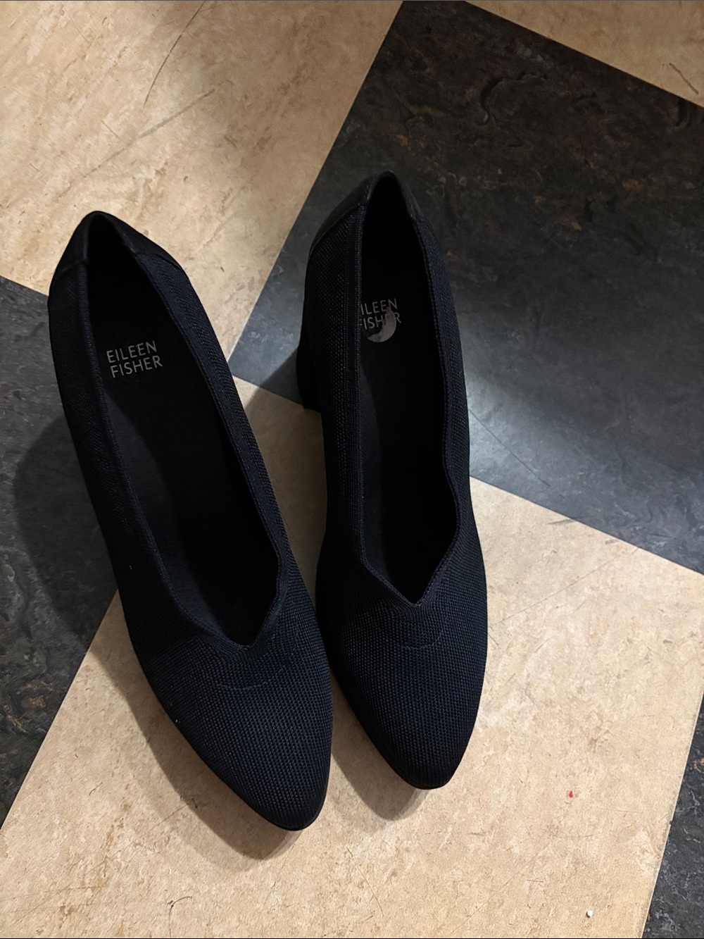 Eileen Fisher Black Stretch Knit Platform Block Heel Pumps Size 11.